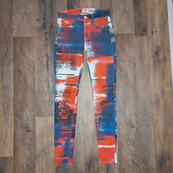 Hudson Jeans Denim - HUDSON Junior Women 24 “Nico” Mid-Rise Super Skinny Jegging Jeans Red White Blue
